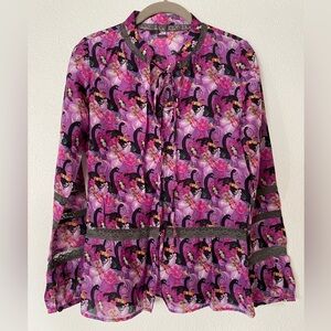 Custo Barcelona Premium silk & cotton black swan top, size XS/S
